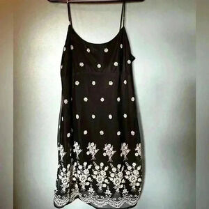 Black Midi Dress With a Delicate Floral Lace Over. Size 13/14 Spaghetti Straps